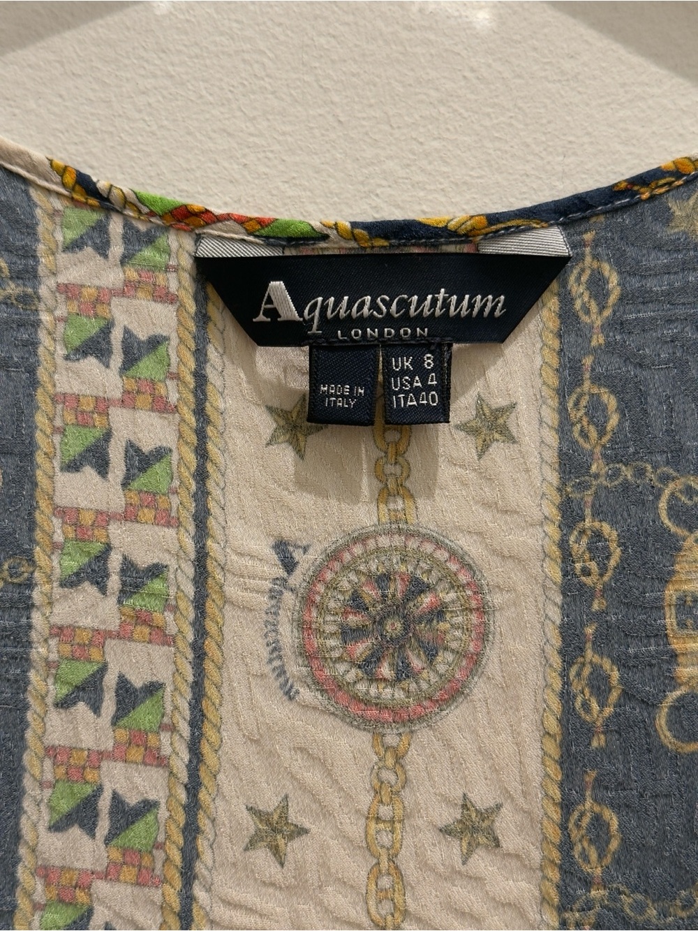 Aquascutum London Navy and Cream Printed Flags, Chains, Star Tank US Size 4 - Picture 2 of 5